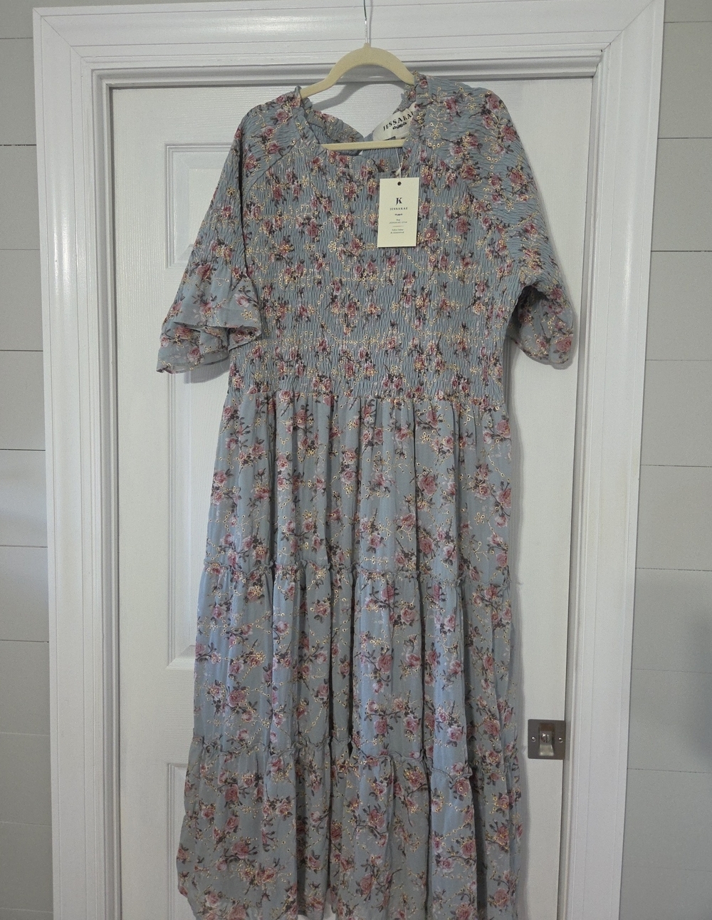 JessaKae Blue Floral Smocked Midi Dress